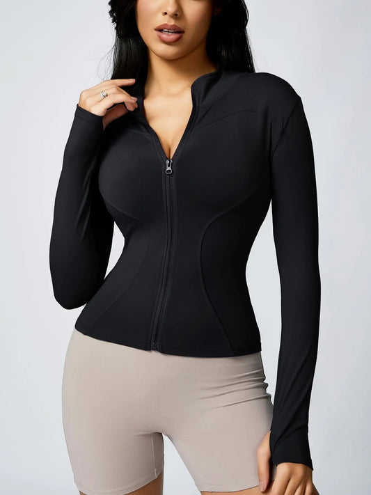 Women's Long-Sleeve Zip-Up Sports Jacket for Yoga and Athletic Activities, Versatile Indoor & Outdoor Spring Wear