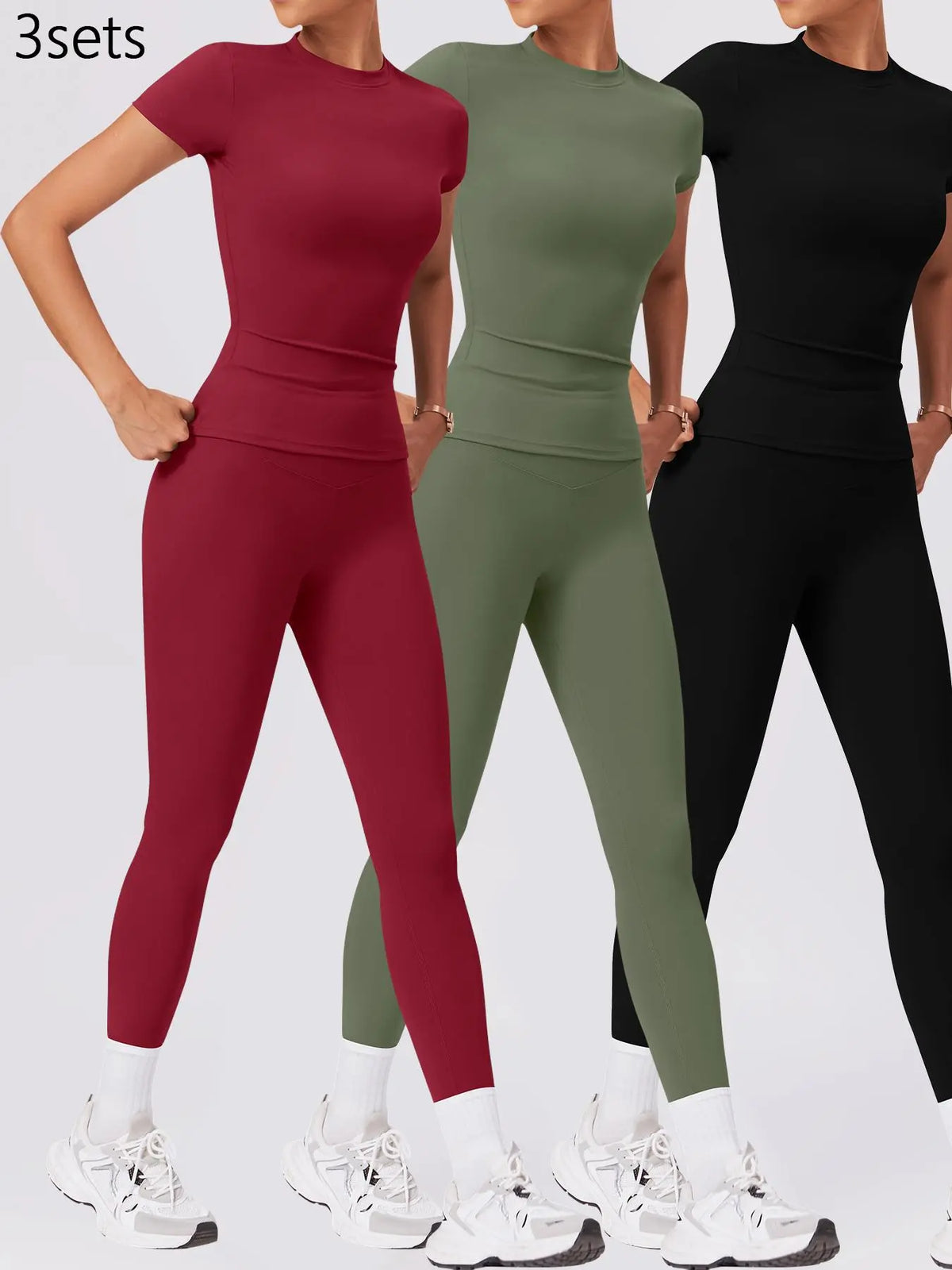 Women'S Two-Piece round Neck Tee & High-Waist Leggings Set, Sporty Comfy Breathable Quick-Drying Outfit for Yoga, Gym, Workout, Running and Cycling, Fitness Activewear, Athletic Workout Set, Workout Set, Fitness Clothes