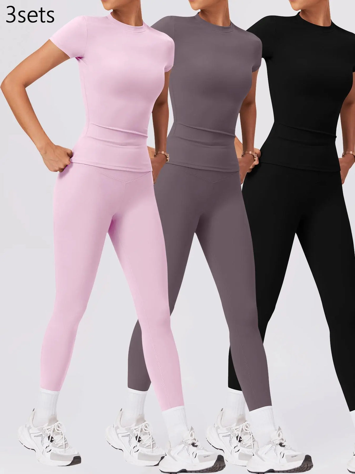 Women'S Two-Piece round Neck Tee & High-Waist Leggings Set, Sporty Comfy Breathable Quick-Drying Outfit for Yoga, Gym, Workout, Running and Cycling, Fitness Activewear, Athletic Workout Set, Workout Set, Fitness Clothes
