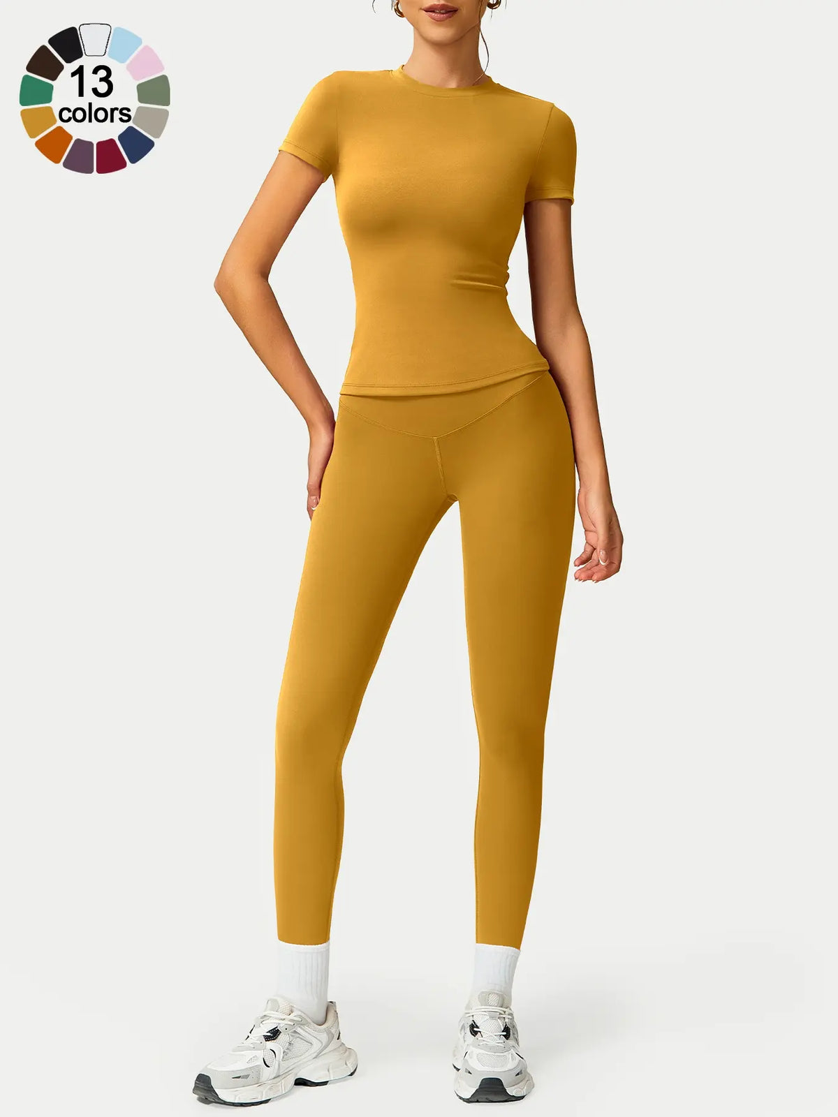 Women'S Two-Piece round Neck Tee & High-Waist Leggings Set, Sporty Comfy Breathable Quick-Drying Outfit for Yoga, Gym, Workout, Running and Cycling, Fitness Activewear, Athletic Workout Set, Workout Set, Fitness Clothes