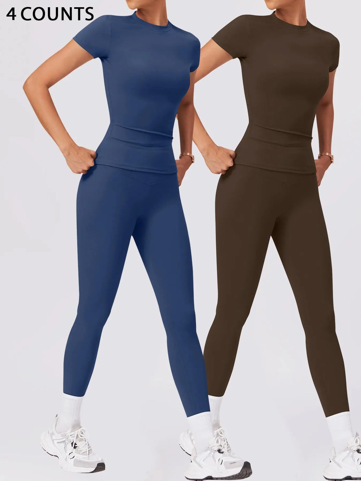 Women'S Two-Piece round Neck Tee & High-Waist Leggings Set, Sporty Comfy Breathable Quick-Drying Outfit for Yoga, Gym, Workout, Running and Cycling, Fitness Activewear, Athletic Workout Set, Workout Set, Fitness Clothes