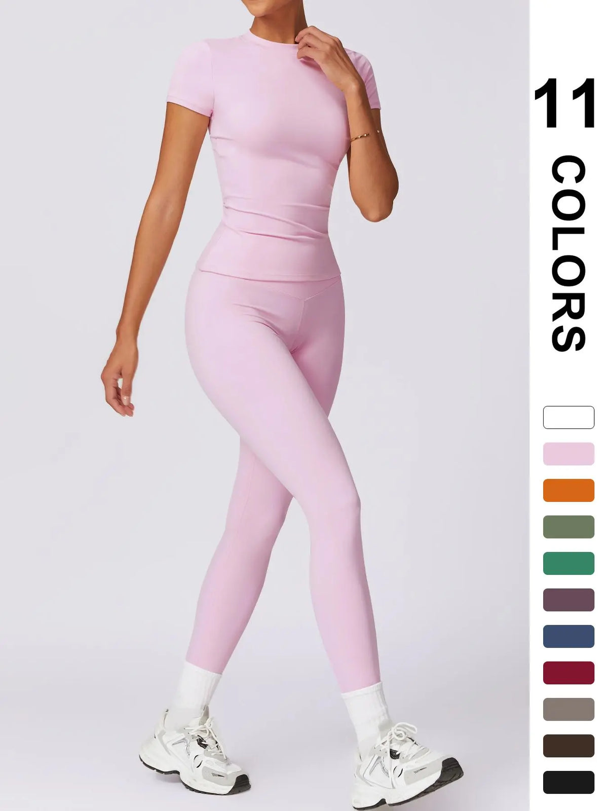 Women'S Two-Piece round Neck Tee & High-Waist Leggings Set, Sporty Comfy Breathable Quick-Drying Outfit for Yoga, Gym, Workout, Running and Cycling, Fitness Activewear, Athletic Workout Set, Workout Set, Fitness Clothes