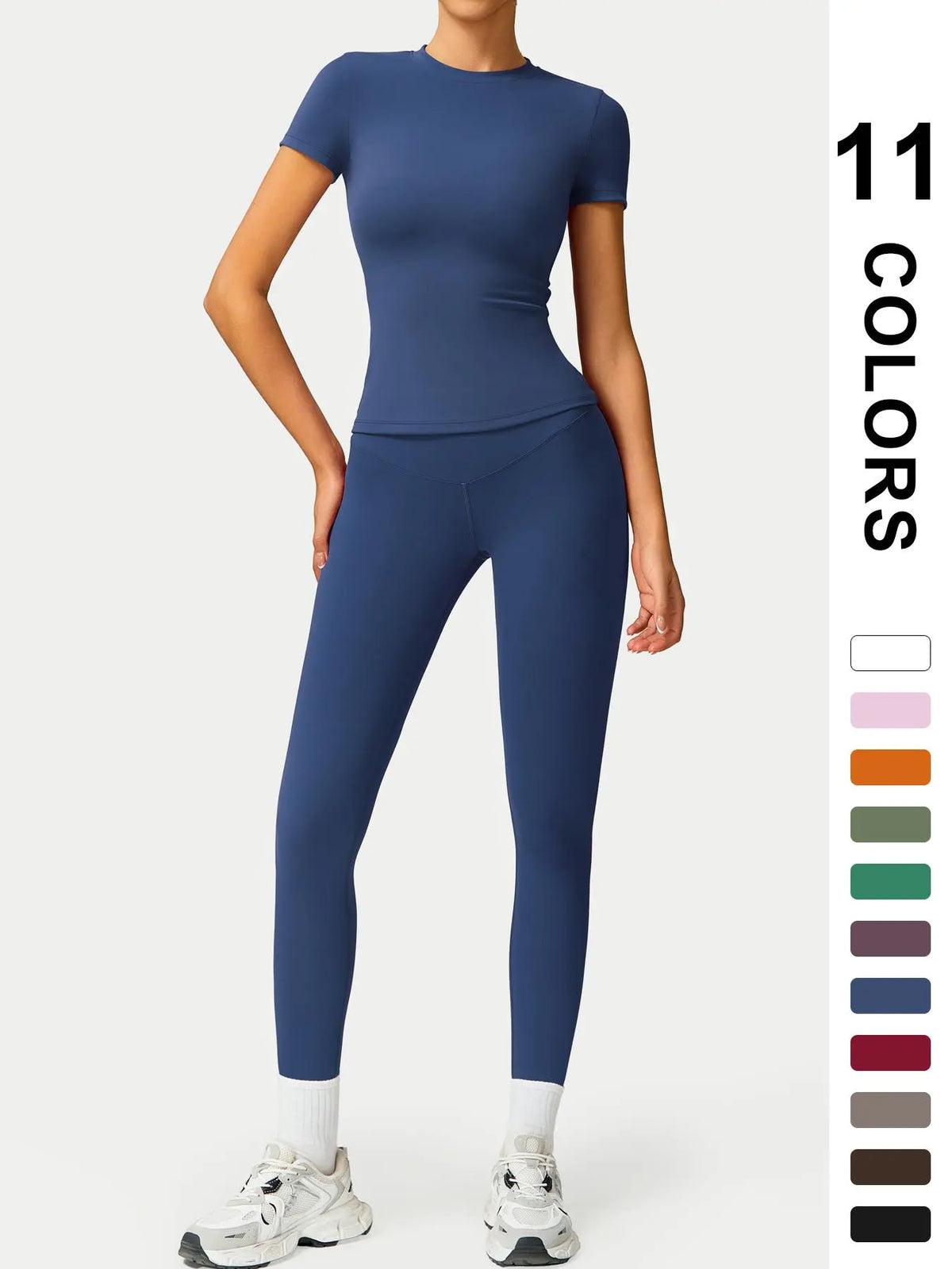 Women'S Two-Piece round Neck Tee & High-Waist Leggings Set, Sporty Comfy Breathable Quick-Drying Outfit for Yoga, Gym, Workout, Running and Cycling, Fitness Activewear, Athletic Workout Set, Workout Set, Fitness Clothes