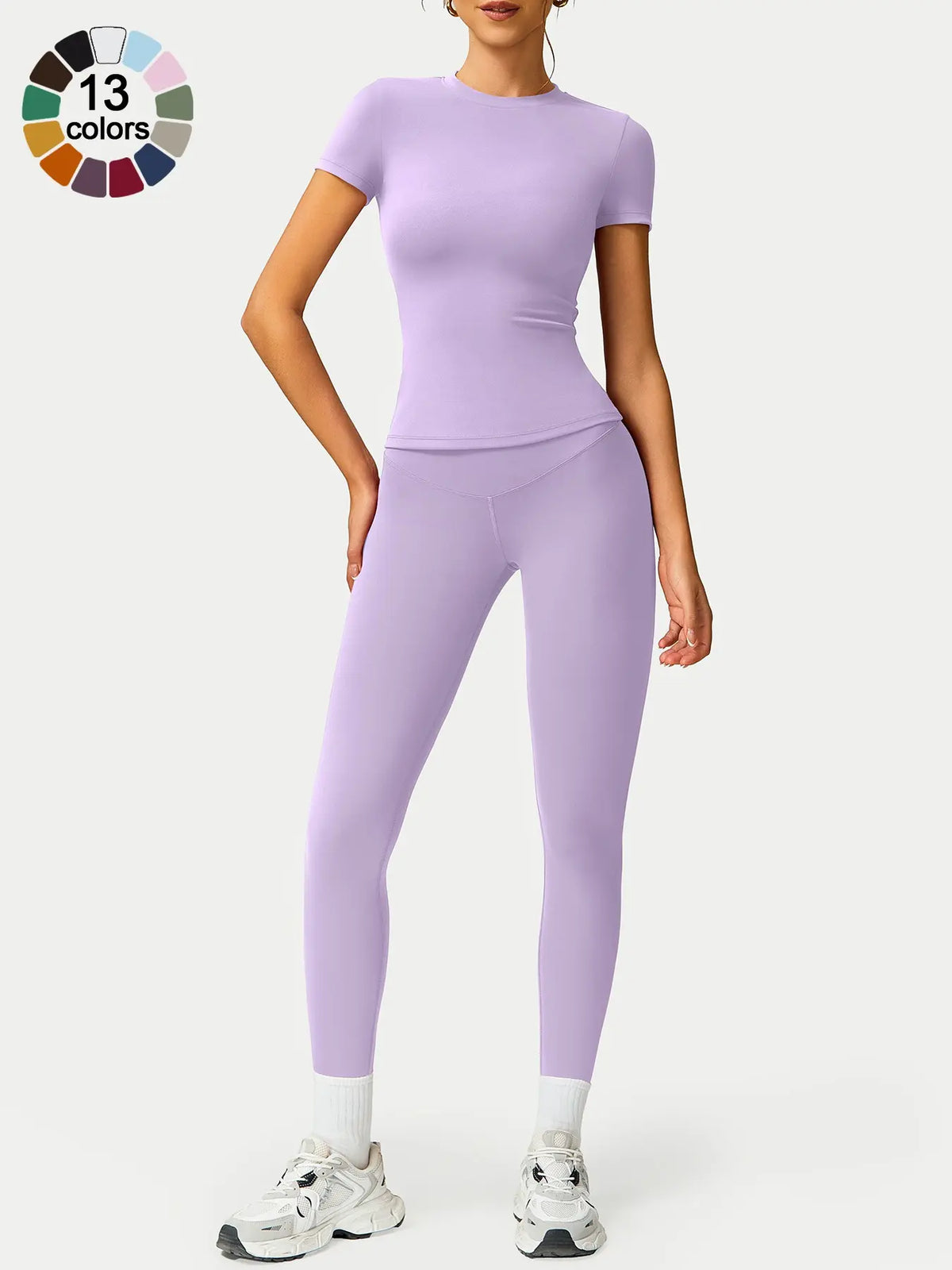 Women'S Two-Piece round Neck Tee & High-Waist Leggings Set, Sporty Comfy Breathable Quick-Drying Outfit for Yoga, Gym, Workout, Running and Cycling, Fitness Activewear, Athletic Workout Set, Workout Set, Fitness Clothes