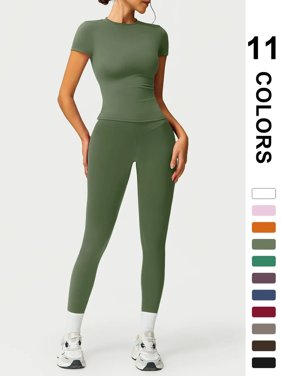 Women'S Two-Piece round Neck Tee & High-Waist Leggings Set, Sporty Comfy Breathable Quick-Drying Outfit for Yoga, Gym, Workout, Running and Cycling, Fitness Activewear, Athletic Workout Set, Workout Set, Fitness Clothes