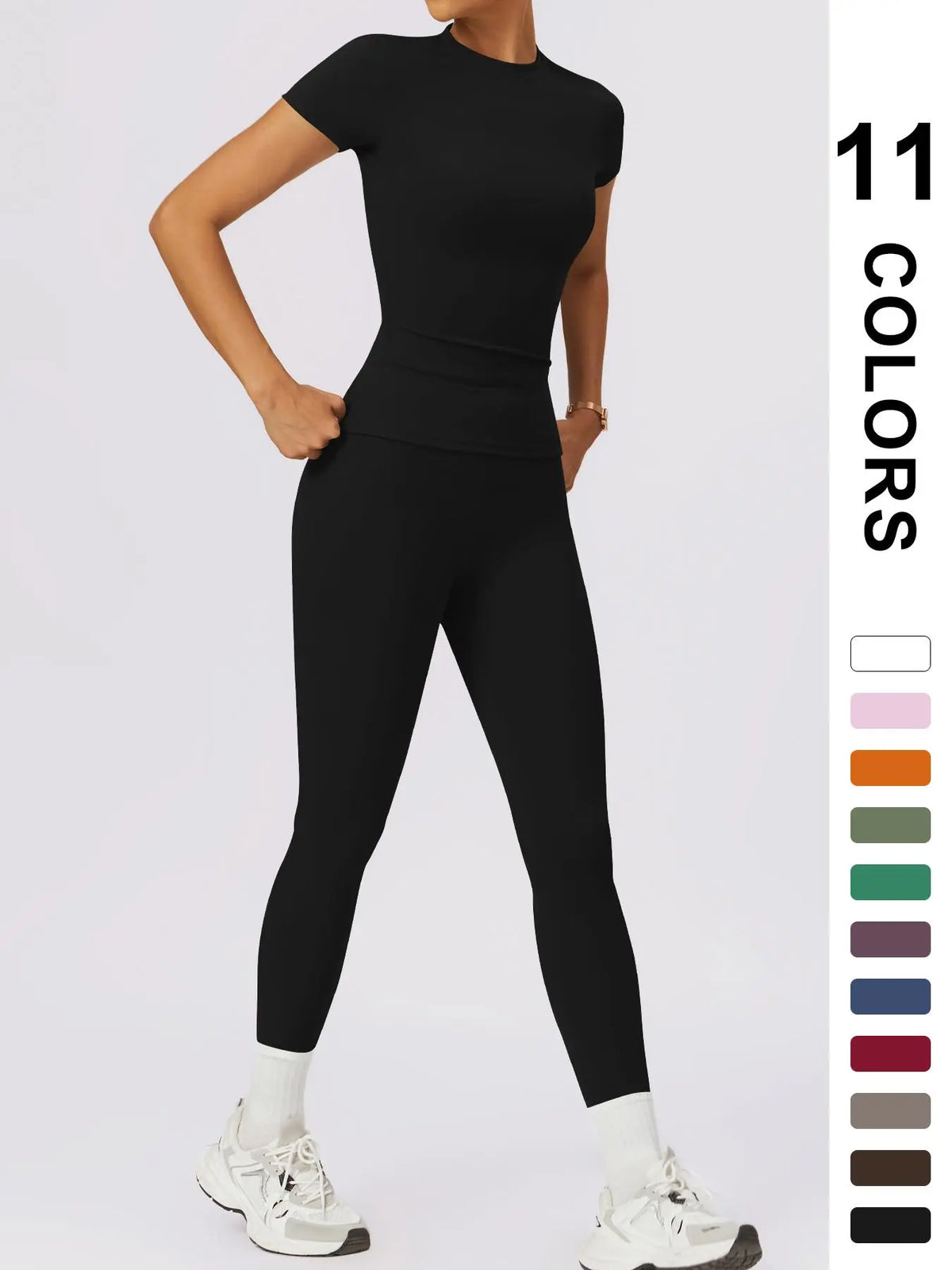 Women'S Two-Piece round Neck Tee & High-Waist Leggings Set, Sporty Comfy Breathable Quick-Drying Outfit for Yoga, Gym, Workout, Running and Cycling, Fitness Activewear, Athletic Workout Set, Workout Set, Fitness Clothes