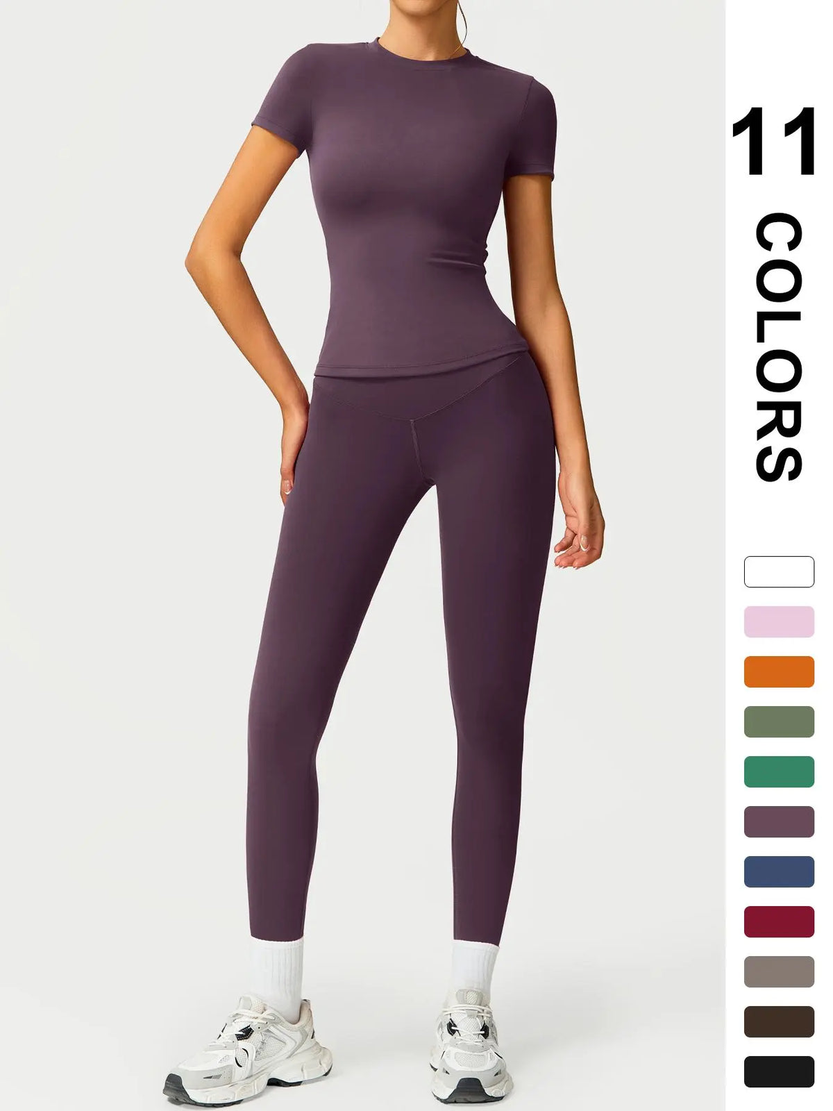 Women'S Two-Piece round Neck Tee & High-Waist Leggings Set, Sporty Comfy Breathable Quick-Drying Outfit for Yoga, Gym, Workout, Running and Cycling, Fitness Activewear, Athletic Workout Set, Workout Set, Fitness Clothes